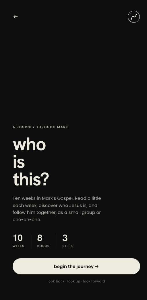 The welcome screen of a study, showing its title and a begin the journey button